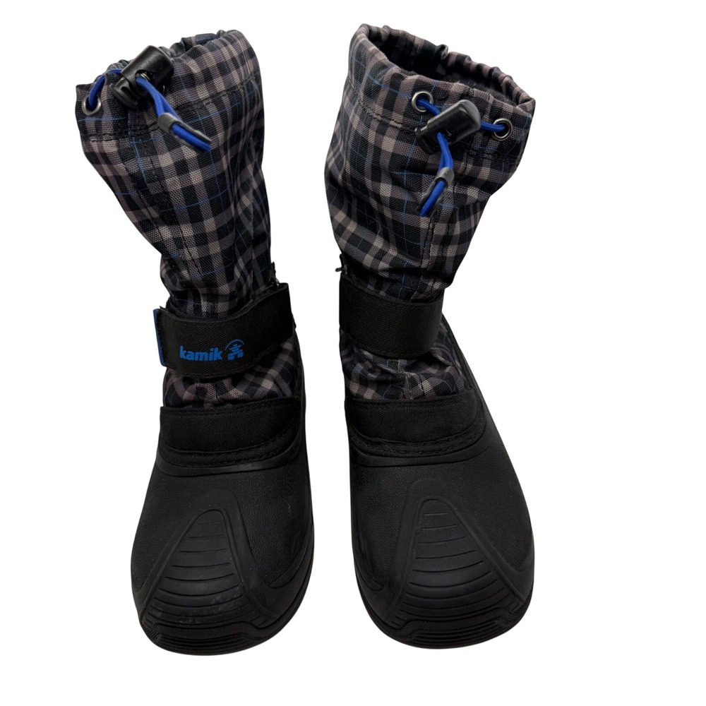 Kamik Finley Kids Snow Boots Grey Blue Plaid Waterproof Insulated Size 4